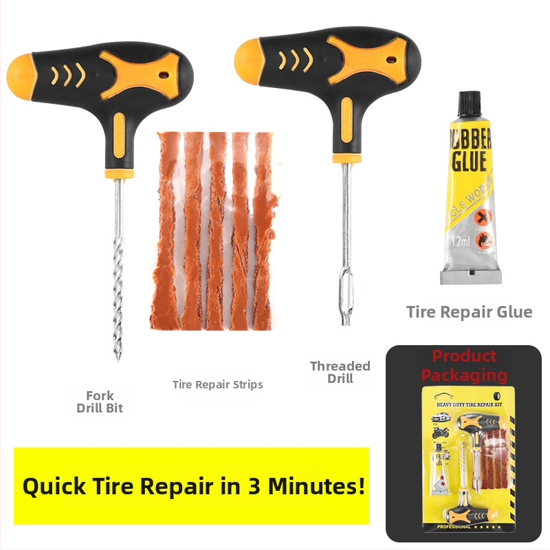 Set nástrojov na opravu pneumatík pre autá – Núdzová oprava defektu pneumatiky vákuovým systémom s lepidlom a páskami – Materiál: kov/plast – Značka: Cool Car Star – Oprávnené súkromné značky: Áno