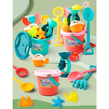 Gyerekeknek szóló tengerparti homokozó játék készlet, 11 darab, ásó- és homokozó eszközök, Szülő-gyerek játék; Anyag: PP; 4–6 éveseknek; Csomagolás: mesh táska