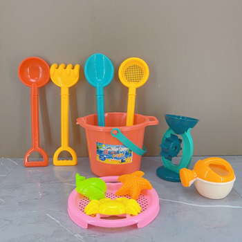 Gyerekeknek szóló tengerparti homokozó játék készlet, 11 darab, ásó- és homokozó eszközök, Szülő-gyerek játék; Anyag: PP; 4–6 éveseknek; Csomagolás: mesh táska