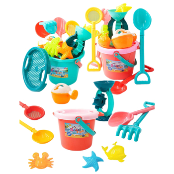 Gyerekeknek szóló tengerparti homokozó játék készlet, 11 darab, ásó- és homokozó eszközök, Szülő-gyerek játék; Anyag: PP; 4–6 éveseknek; Csomagolás: mesh táska