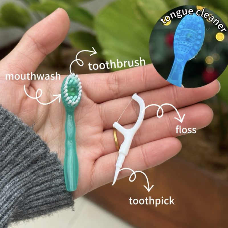 Οδοντόβουρτσα 5-σε-1 με burst-bead τεχνολογία, ενσωματωμένο οδοντικό νήμα και οδοντογλυφίδα, φορητή και ατομικά συσκευασμένη, απαλές τρίχες για ενήλικες