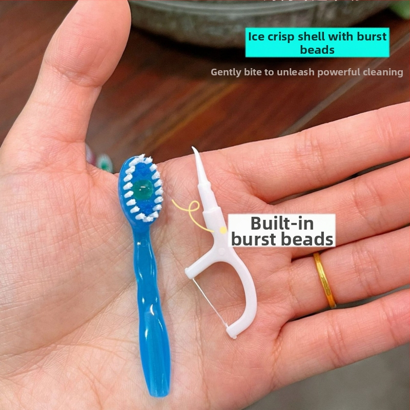 Οδοντόβουρτσα 5-σε-1 με burst-bead τεχνολογία, ενσωματωμένο οδοντικό νήμα και οδοντογλυφίδα, φορητή και ατομικά συσκευασμένη, απαλές τρίχες για ενήλικες