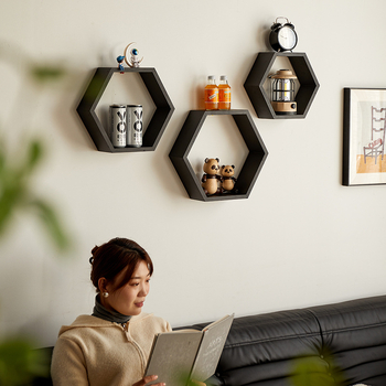 Hatszögletű falipolc bambuszból, 1-szintű, modern minimalist stílus, csavaros rögzítés, többfunkciós tároló