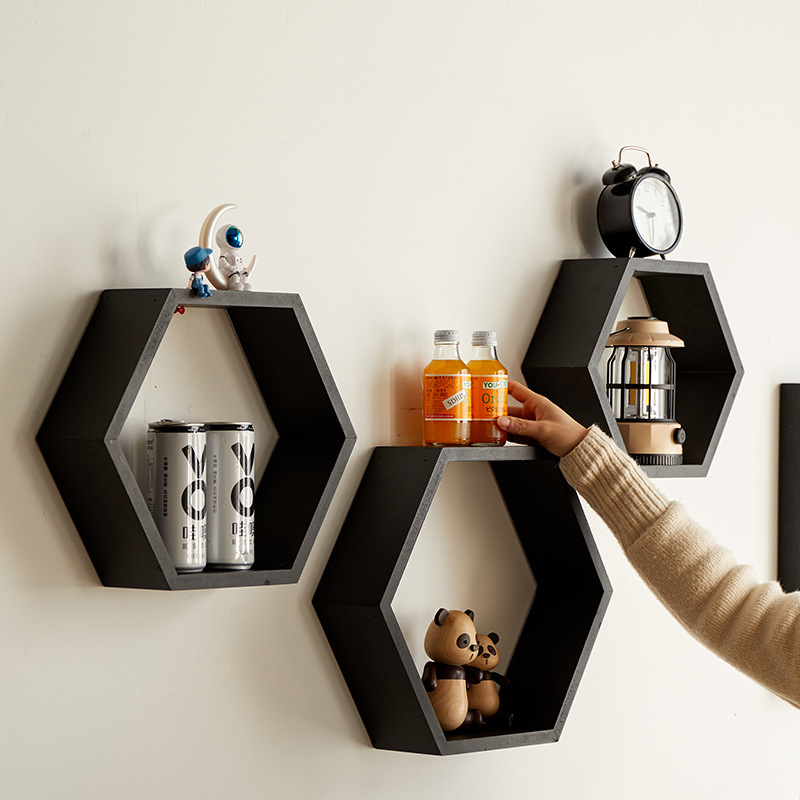 Hatszögletű falipolc bambuszból, 1-szintű, modern minimalist stílus, csavaros rögzítés, többfunkciós tároló