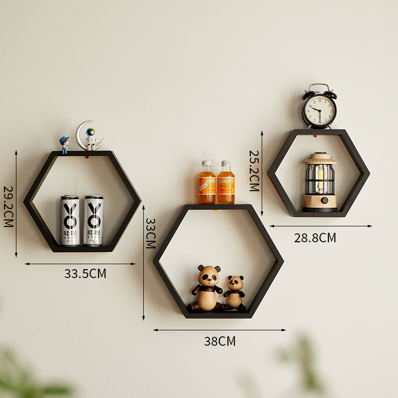 Hatszögletű falipolc bambuszból, 1-szintű, modern minimalist stílus, csavaros rögzítés, többfunkciós tároló