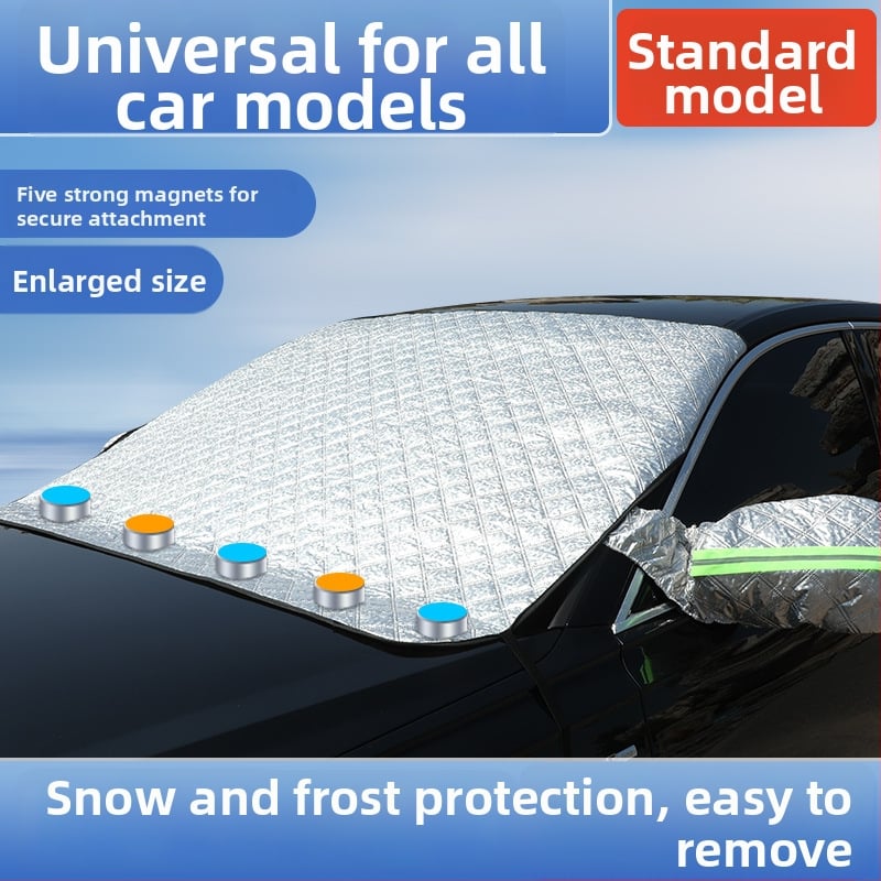 Зимна покривка за преден капак на автомобил със магнитно закрепване, удължена версия, алуминиево фолио, универсална, телескопично монтиране