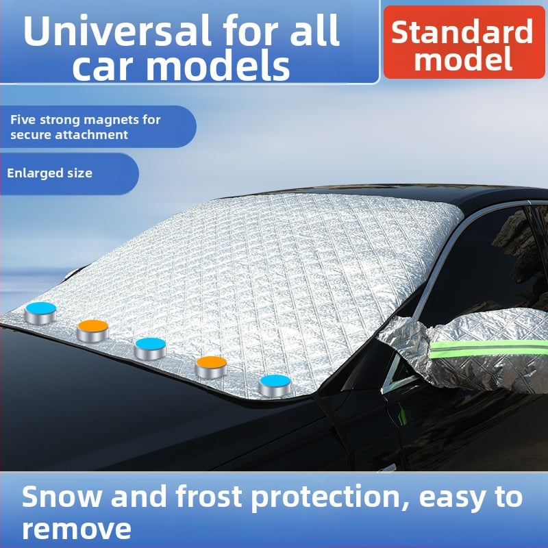 Зимна покривка за преден капак на автомобил със магнитно закрепване, удължена версия, алуминиево фолио, универсална, телескопично монтиране