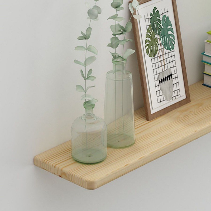 Tömörfa falra szerelhető polc, 1 polc, egyszerű modern dizájn, csavaros rögzítés, konyhai tárolásra