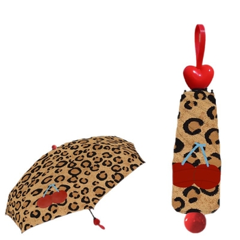 Gyerekeknek szóló esernyő Cherry Leopard mintával, 8 bordás napernyő, kézi nyitás-zárás, UPF 50+, 190T poliészter