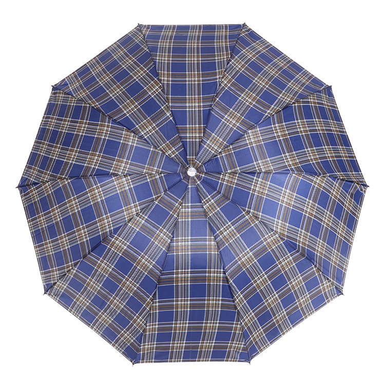 Üzleti háromrészes összecsukható esernyő, poliészter anyag, acél bordák, gumírozott fogantyú, logó nyomtatva