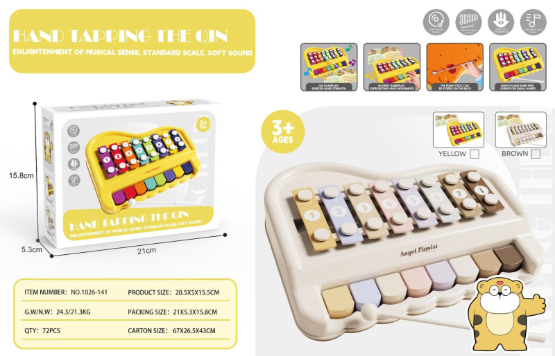 Műanyag nyolc hangú kézi zongorajáték babáknak és kisgyerekeknek – oktatási ütőhangszer a szülő-gyermek interakcióhoz és az érdeklődés fejlesztéséhez
