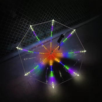 LED esernyő automatikus nyitással, átlátszó POE borítás, 8 merevítő, egyenes nyél, gyerekeknek