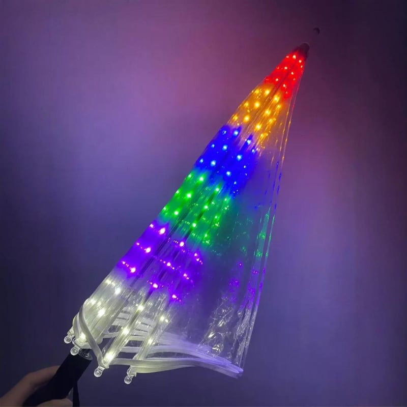 LED осветен чадър с автоматично отваряне, прозрачен POE покрив, 8 спици, прав дръжка, за деца