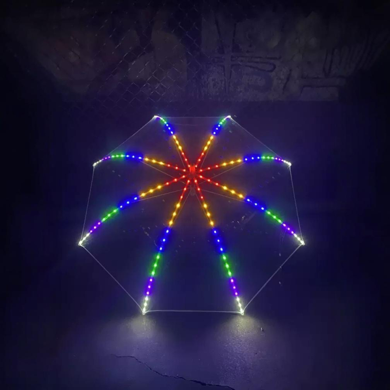 LED esernyő automatikus nyitással, átlátszó POE borítás, 8 merevítő, egyenes nyél, gyerekeknek