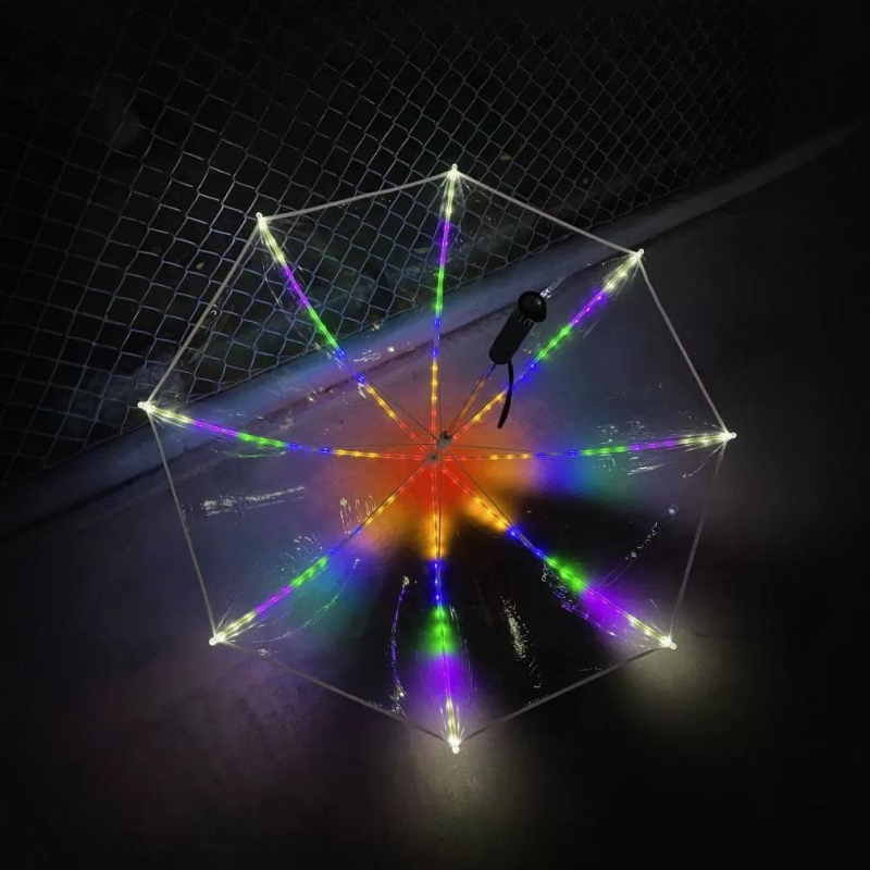 LED esernyő automatikus nyitással, átlátszó POE borítás, 8 merevítő, egyenes nyél, gyerekeknek
