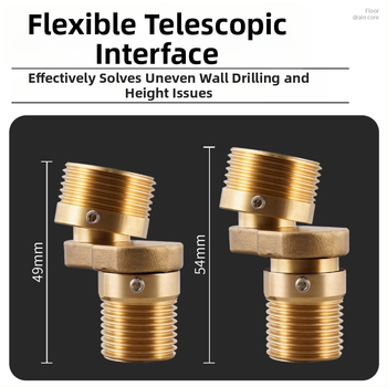 Robinet de duș din cupru, cu unghi excentric reglabil și supapă de amestec cu diametru variabil al curbei, cu cuplaj înclinant