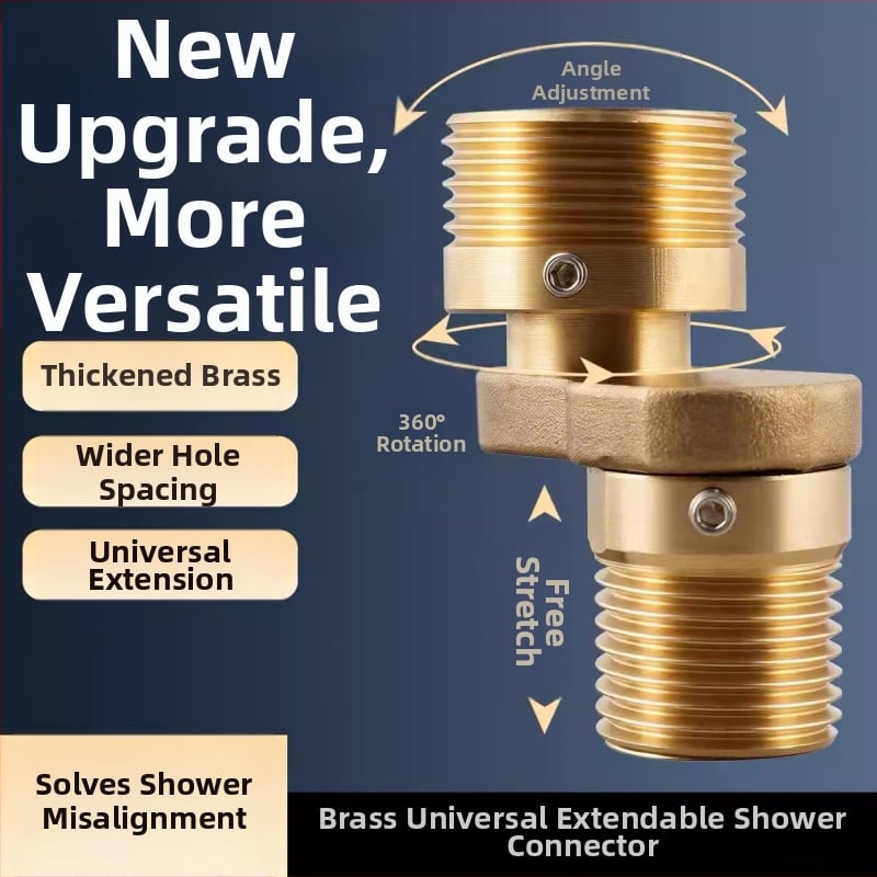 Robinet de duș din cupru, cu unghi excentric reglabil și supapă de amestec cu diametru variabil al curbei, cu cuplaj înclinant