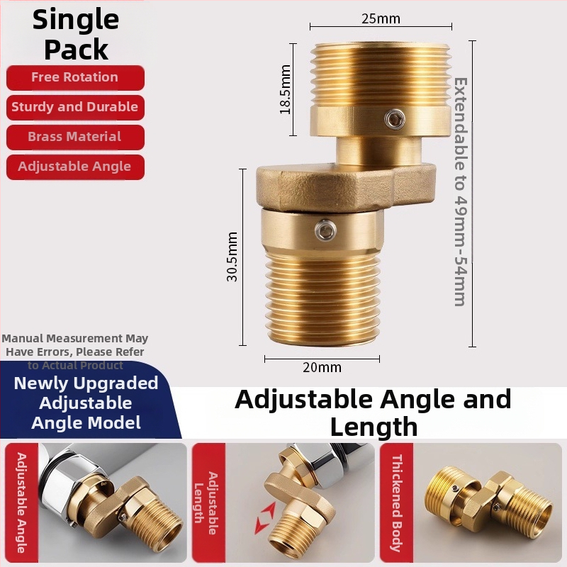 Robinet de duș din cupru, cu unghi excentric reglabil și supapă de amestec cu diametru variabil al curbei, cu cuplaj înclinant