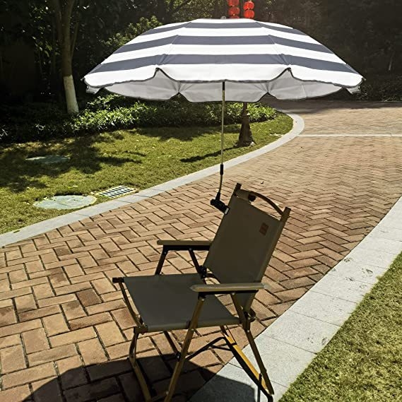 Plažni ležaljka s kišobranom – kišobran s 8 rebara, središnji štap od čelika, okvir od vlakana, tkanina suncobrana Impact s crnim premazom, UV zaštita UPF 40+