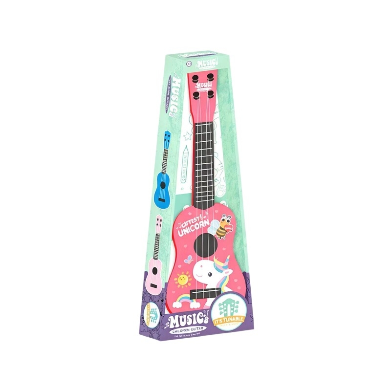 Drvena dječja ukulele-igračka, pakirana u šarenoj kutiji, model 123, za uzrast 14+ godina