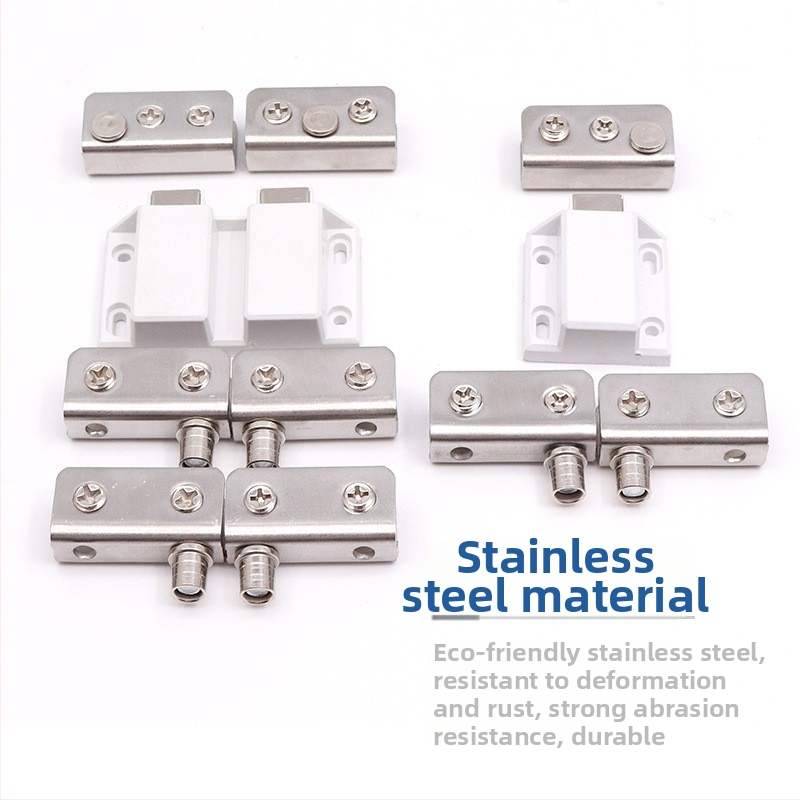 Asabie stopper πόρτας για γυάλινους βιτρίνες – αόρατος μηχανισμός ανάκρουσης με ελατήριο μαγνητικός, πλαστικό και ανοξείδωτο ατσάλι, εσωτερική χρήση, μοντέρνος μινιμαλισμός, ένα- και διπλό άγγιγμα