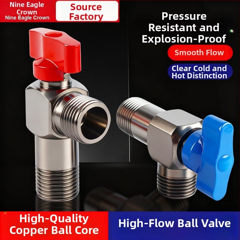 Mesingani kutni kuglični ventil za plinski bojler visok protok, potpuno otvoreno kugličko jezgro, ventil za toplu i hladnu vodu, 4-točkové otvorenje