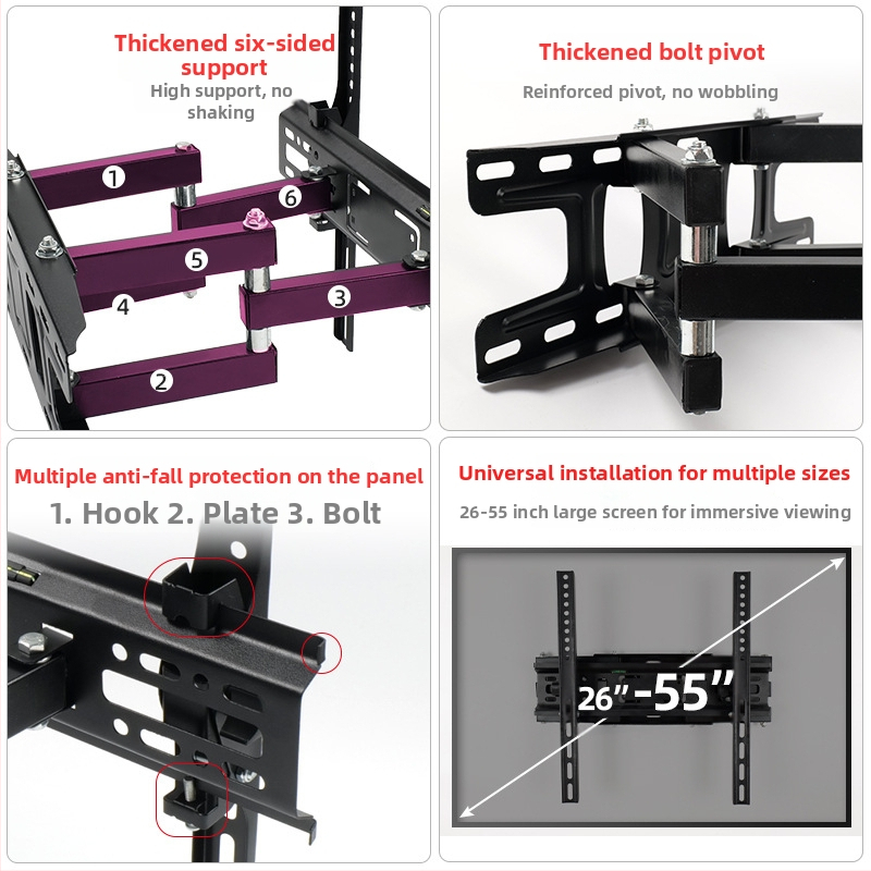 NS-PT002 Nástenný otočný držiak na TV, materiál: studená valcovaná oceľ, kompatibilný s plochými televízormi, hmotnosť 3,1 kg