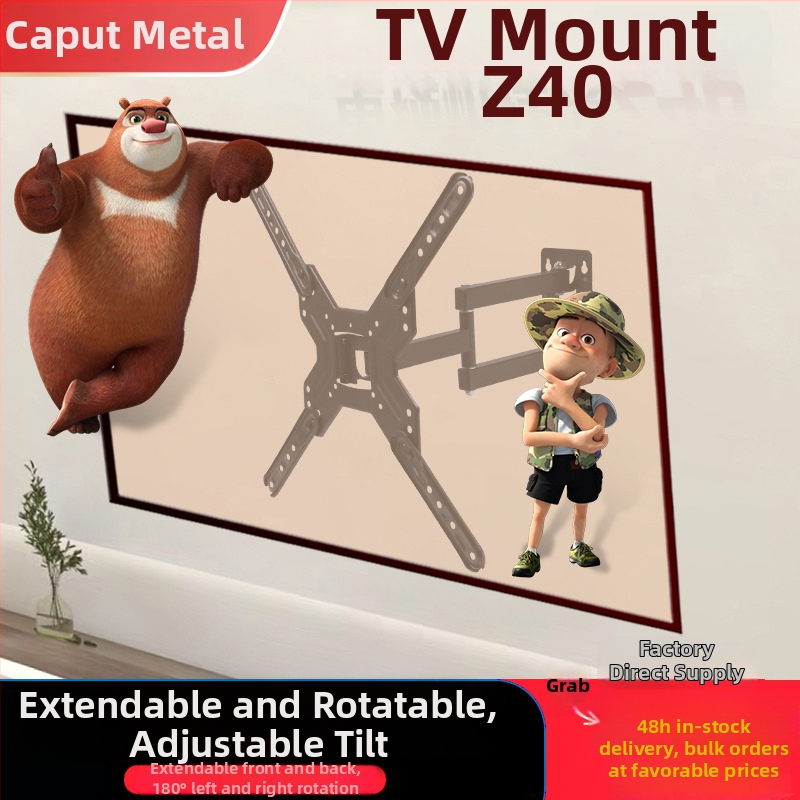 Teleskopický nástenný držiak na televízory/monitory, 180° výklon, model Z40, studená valcovaná oceľ