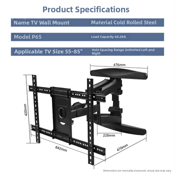 Univerzálny nástenný držiak na televízor, otáčací teleskopický ramen, vysúvateľný, z ocele za studena valcovanej