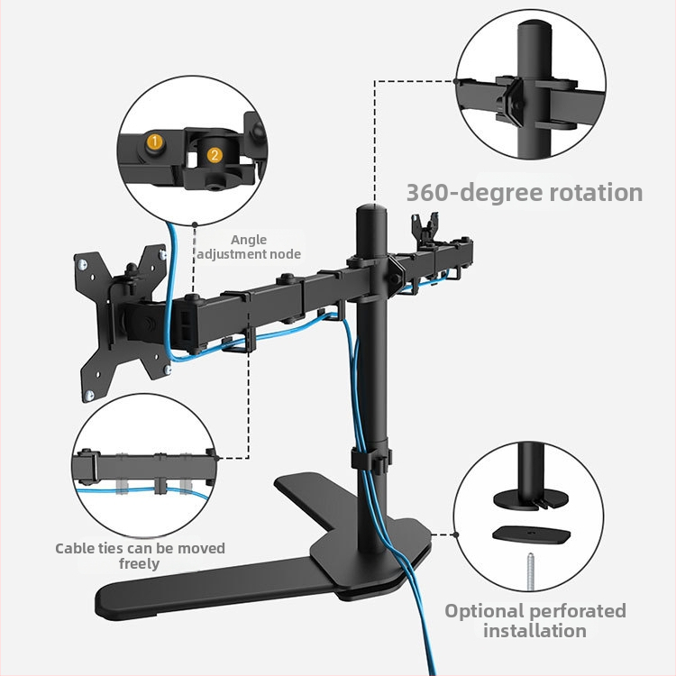 Kétkaros LCD kijelzőtartó asztali, függőleges, forgatható és teleszkóposan állítható, Modell M042, vas + műanyag