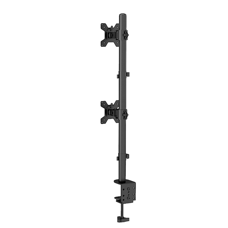 Két monitorhoz zárható asztali klipekkel rögzíthető állvány, kar nélkül, forgatható teleszkópos beállítás, mechanikus működtetés, modell M063