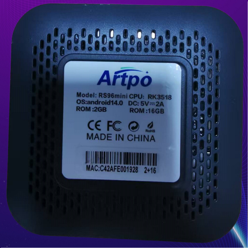 Artpo Rs96mini Android 14 4K TV Box με διπλής ζώνης Wi‑Fi (2.4G/5G) και Bluetooth 5.X, 2GB RAM