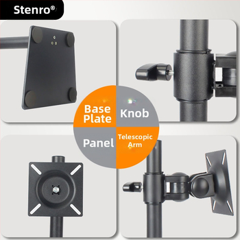 Monitorný stojan T02 – univerzálny pre stolný počítač, 360° otočná základňa, horizontálny/vertikálny displej, materiál: studená valcovaná oceľ