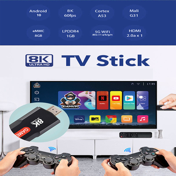 Igralna konzola s bežičnim dvostrukim kontrolerima za dva igrača, arkadni dvostruki sustav, 64GB interna memorija, HDMI izlaz 1080P/720P