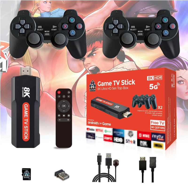 Igralna konzola s bežičnim dvostrukim kontrolerima za dva igrača, arkadni dvostruki sustav, 64GB interna memorija, HDMI izlaz 1080P/720P