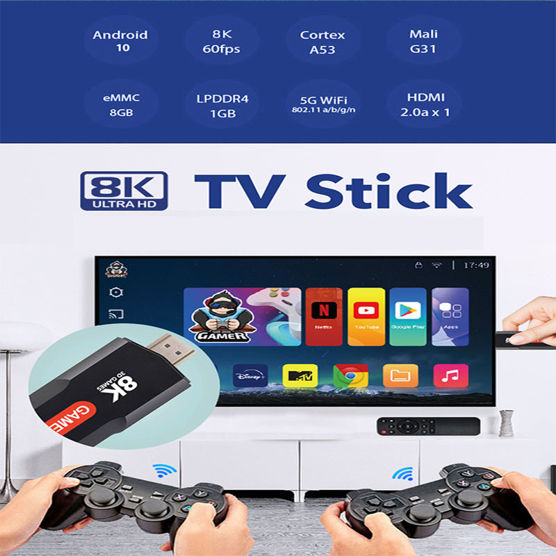 Igralna konzola s bežičnim dvostrukim kontrolerima za dva igrača, arkadni dvostruki sustav, 64GB interna memorija, HDMI izlaz 1080P/720P