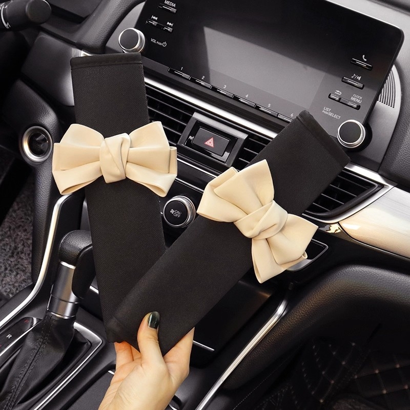 Kožna navlaka za pojas automobila s mašnicom — Materijal: Ice Silk, Marka: Other, Unutarnja dekoracija automobila za sve sezone