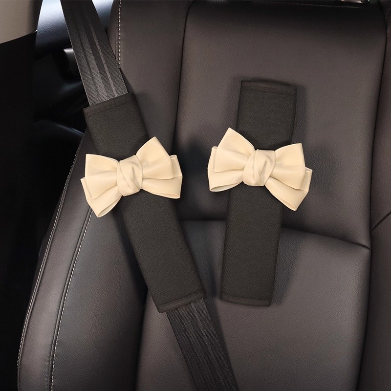 Kožna navlaka za pojas automobila s mašnicom — Materijal: Ice Silk, Marka: Other, Unutarnja dekoracija automobila za sve sezone