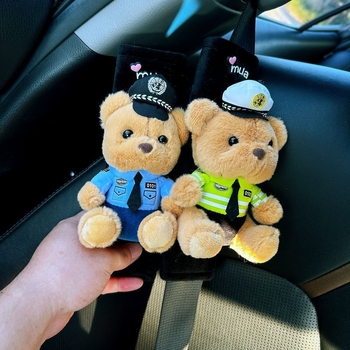 Evans plüss biztonsági öv vállpárna készlet autóhoz – aranyos kis medve rendőr dekoráció, univerzális
