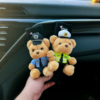 Evans plüss biztonsági öv vállpárna készlet autóhoz – aranyos kis medve rendőr dekoráció, univerzális