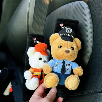 Evans plüss biztonsági öv vállpárna készlet autóhoz – aranyos kis medve rendőr dekoráció, univerzális