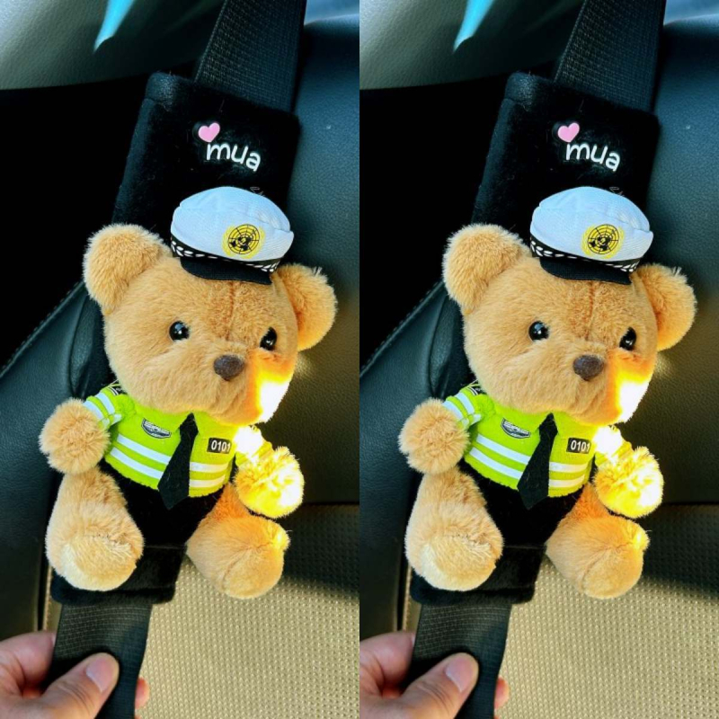 Evans plüss biztonsági öv vállpárna készlet autóhoz – aranyos kis medve rendőr dekoráció, univerzális