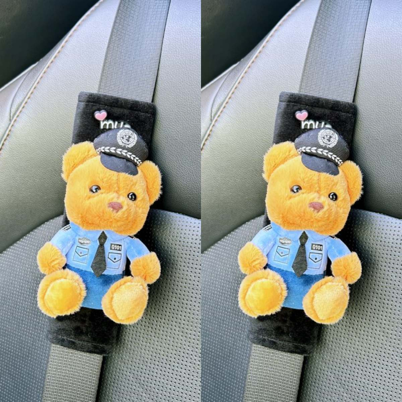 Evans plüss biztonsági öv vállpárna készlet autóhoz – aranyos kis medve rendőr dekoráció, univerzális