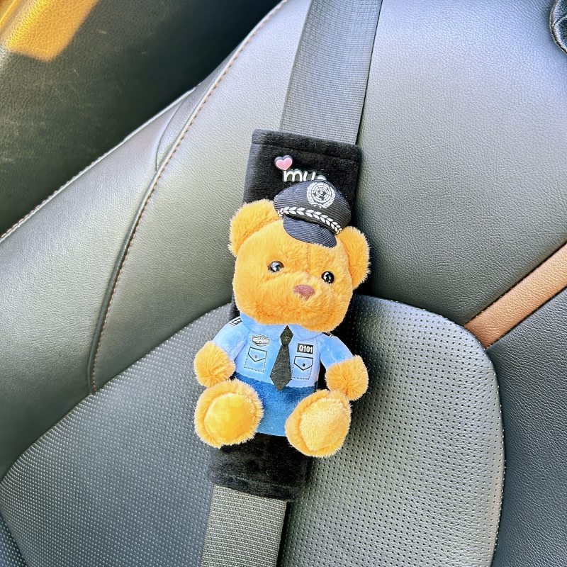 Evans plüss biztonsági öv vállpárna készlet autóhoz – aranyos kis medve rendőr dekoráció, univerzális