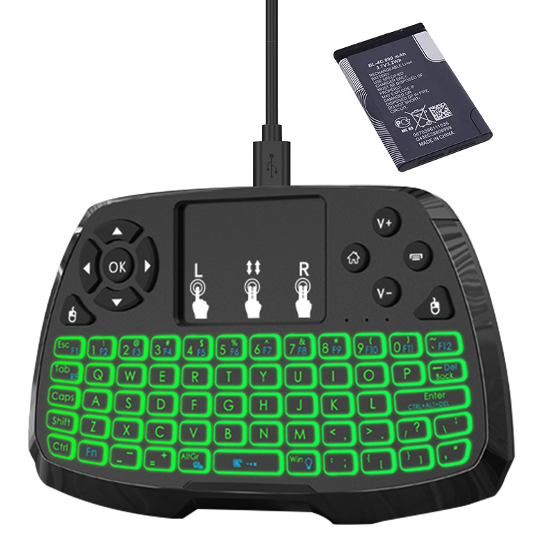Μίνι ασύρματο πληκτρολόγιο με ποντίκι αέρα, USB διασύνδεση, εμβέλεια 10 μ, 1000 dpi, επαναφορτιζόμενη μπαταρία, φωτισμός πλήκτρων