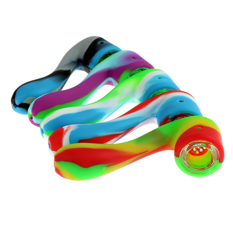 Silikonska lula s staklenim posudom u obliku 7 (Materijal: silikon; Oblik: 7; Posuda: staklena; Prilagodljivo)