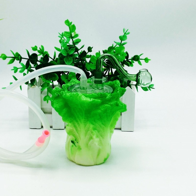 Káposzta alakú vízipipa, gyanta anyagú, dupla szűrő, kettős használat dohányhoz és cigarettákhoz