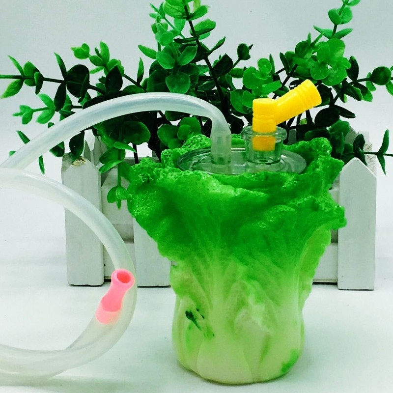 Káposzta alakú vízipipa, gyanta anyagú, dupla szűrő, kettős használat dohányhoz és cigarettákhoz