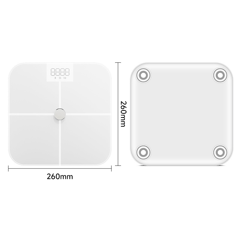 Умна везна за телесни мазнини с ITO напреднала проводяща мембрана; измерва телесни мазнини и воден процент, G‑тип сензор, Bluetooth до 10 м, диапазон 0.2–150 кг, LED дисплей, съвместима с Android и iOS