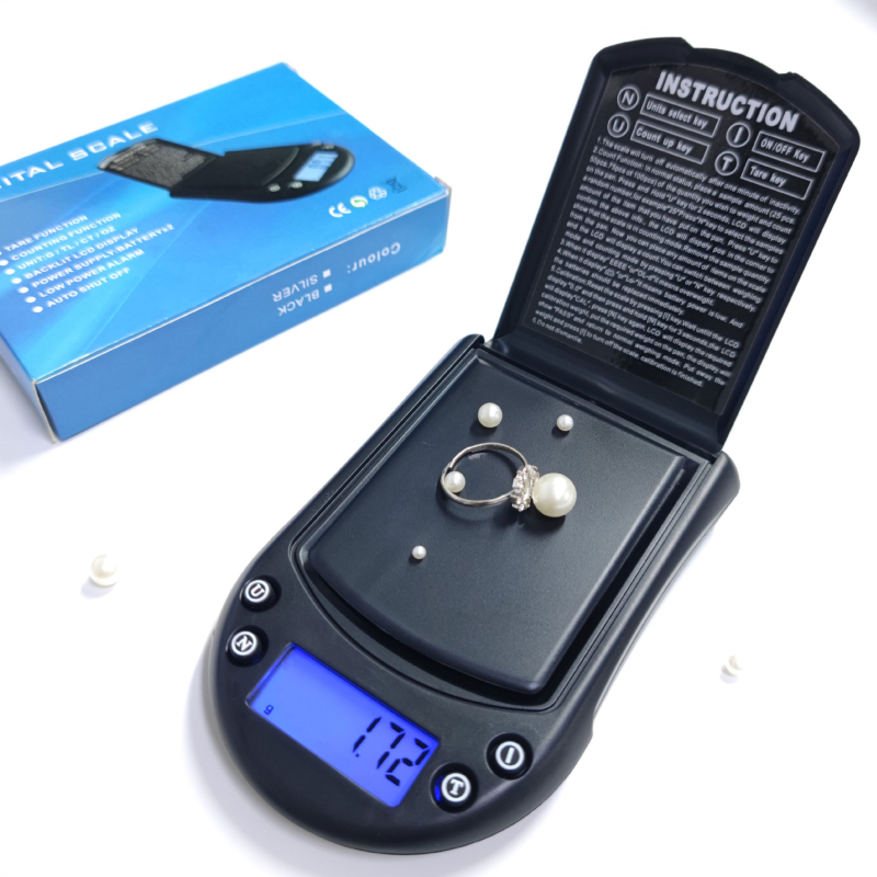 Hordozható zsebméretű mérleg, kiváló pontosságú elektronikus mérleg 0.01 g, mérési tartomány 0.01–200 g, modell TPO-A07, 2× AAA elem